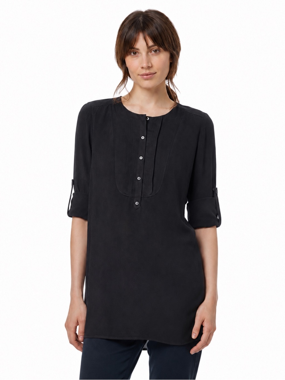 Vince Black “Trapunto” Tunic Top Size Medium EUC!
